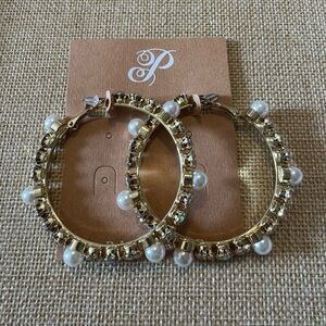 Plunder Gold and Pearl Embellished Hoop Earrings